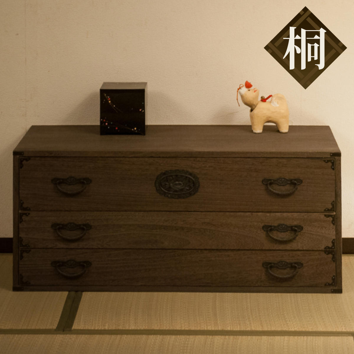 桐 民芸箪笥 幅99.5cm 3段 積み重ね 時代 （ たんす 収納 組み合わせ 日本製 完成品 チェスト 家具 引き出し 三段 調湿 和だんす 着物収納 天然木 ）【39ショップ】