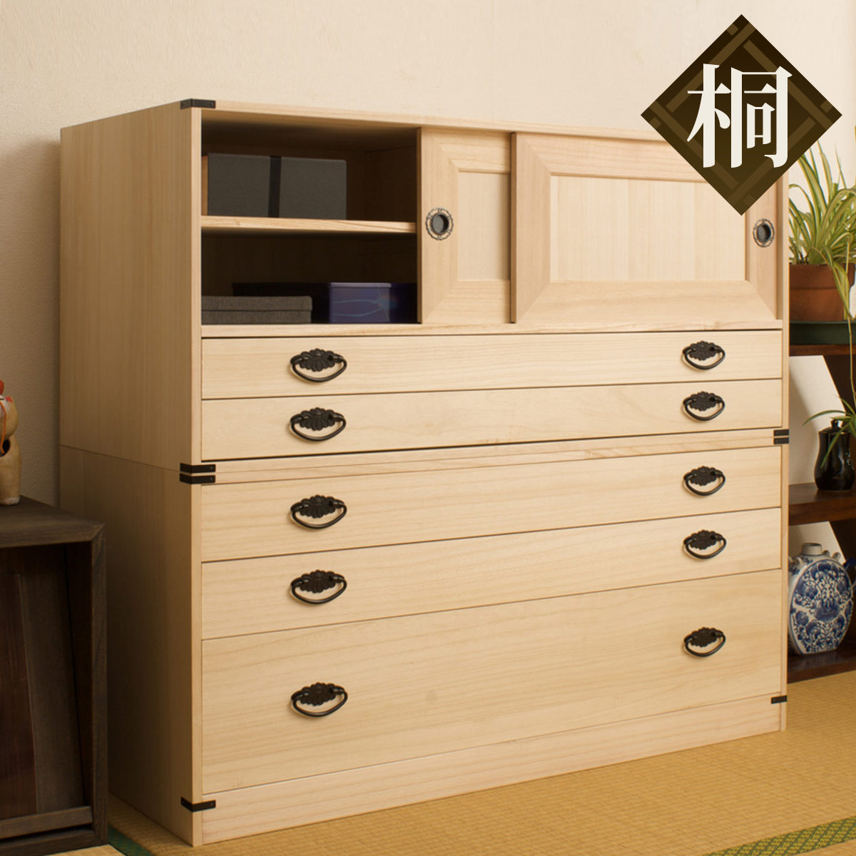 桐タンス 幅99cm 引き戸タイプ 着物用 （ 桐たんす 桐 桐チェスト 箪笥 桐箪笥 日本製 完成品 桐衣装ケース 桐衣装箱 和箪笥 チェスト 着物収納 引戸 国産 着物 収納 ）【39ショップ】