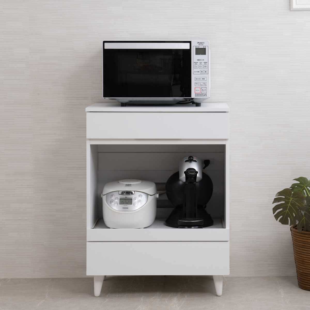 キッチンカウンター 幅60cm レンジ台 スライド棚 2口コンセント ホワイトリヴ （ Whiteliv カウンター レンジボード コンセント付 組み合わせ キッチン収納 ホワイト 引き出し シンプル ）【39ショップ】｜インテリアパレット