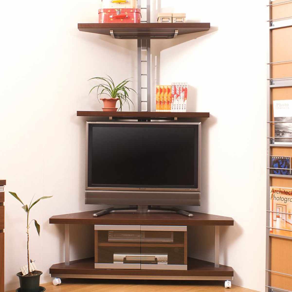セット品 テレビ台 幅120cm 突っ張り コーナーラック 2段 日本製 （ セット 棚 ラック テレビボード AV収納 テレビラック TV台 TVラック コーナー 可動棚 キャスター付 ）【39ショップ】