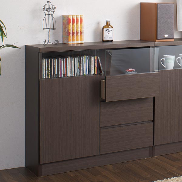 Three Steps Of Counter Lower Storing Living Cabinet Sideboard Single Swing Door Drawer 80cm In Width Brown Counter Lower Storing Cupboard With