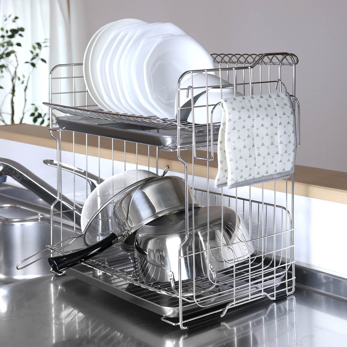 楽天市場】ステンレス 2段 水切りかご | 2段 水切り 水切りラック