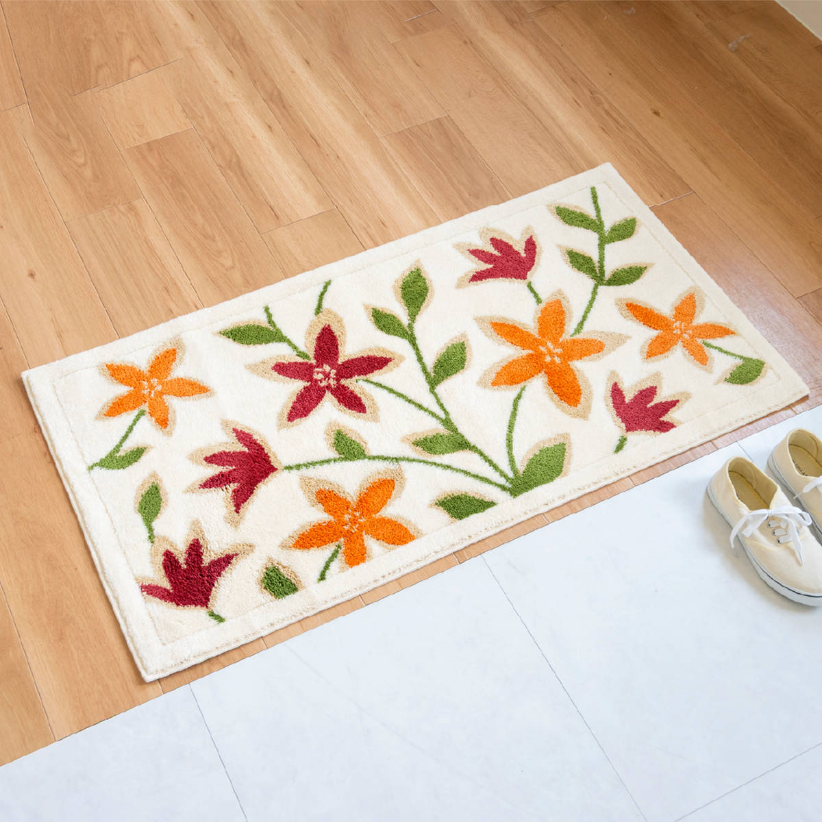 玄関マット 60×110cm 屋内 パシオーネ 洗える コーナー吸着 （ 日本製 花柄 ウィルトン織り 洗濯機対応 滑り止め おしゃれ 高密度 マット ラグ 敷物 幅110cm 抗菌 防臭 吸水 へたれにくい ズレにくい 敷き物 玄関 玄関用 ）【39ショップ】