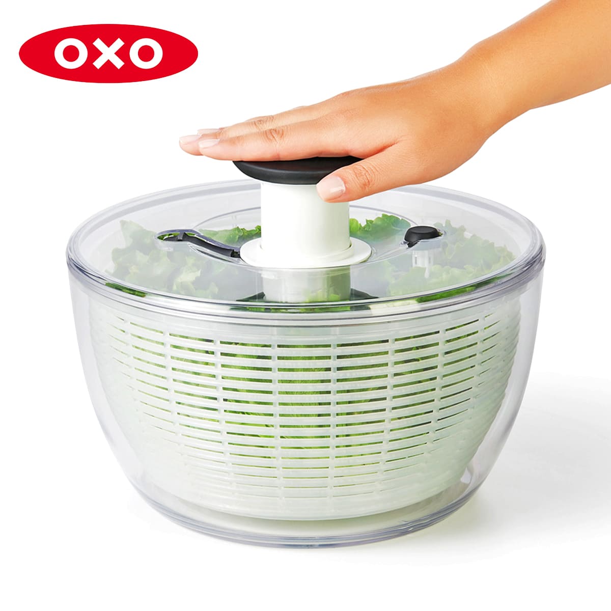 【レビュー特典付き】 OXO サラダスピナー クリア 大 食洗機対応 野菜水切り器 （ オクソー 野菜水切りかご スピナー 手動 滑り止め付き ボウル コランダー 分解 下ごしらえ用品 時短 便利グッズ キッチンツール ）【39ショップ】