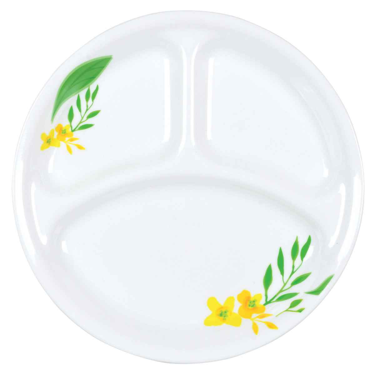 ランチプレート 26cm CORELLE ノーブルイエロー 強化ガラス 5枚セット （ コレール 食洗機対応 電子レンジ対応 オーブン対応 耐熱 皿 平皿 丸皿 仕切り皿 お皿 仕切り ランチ ワンプレート 洋食器 花 割れにくい 白 5枚 ）【39ショップ】