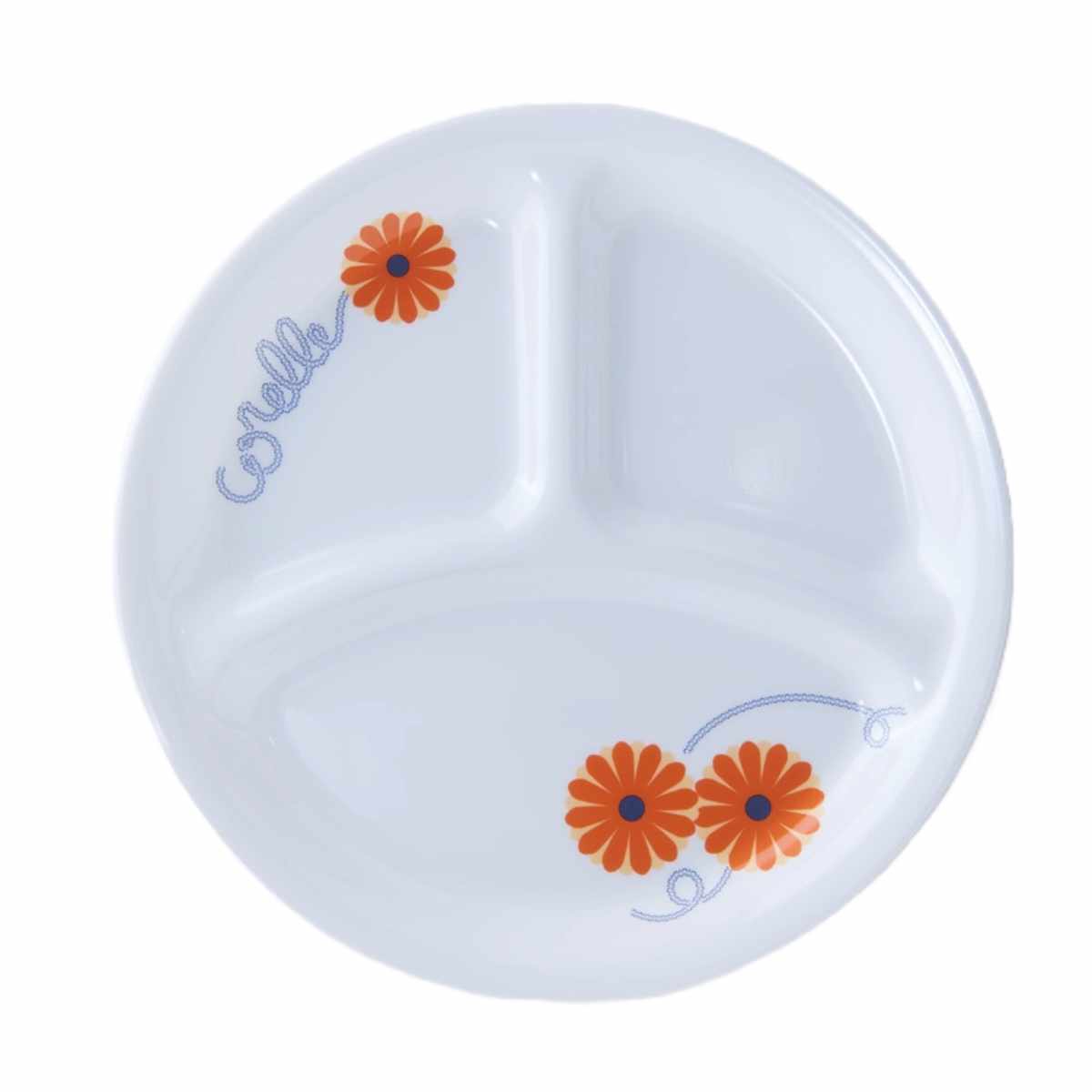 ランチプレート 21.5cm CORELLE コレール オレンジマーガレット 強化ガラス 5枚セット （ 食洗機対応 電子レンジ対応 オーブン対応 耐熱 皿 お皿 仕切り皿 軽い 割れにくい 白い食器 丸 ワンプレート ランチ 3つ仕切り おしゃれ ）【39ショップ】