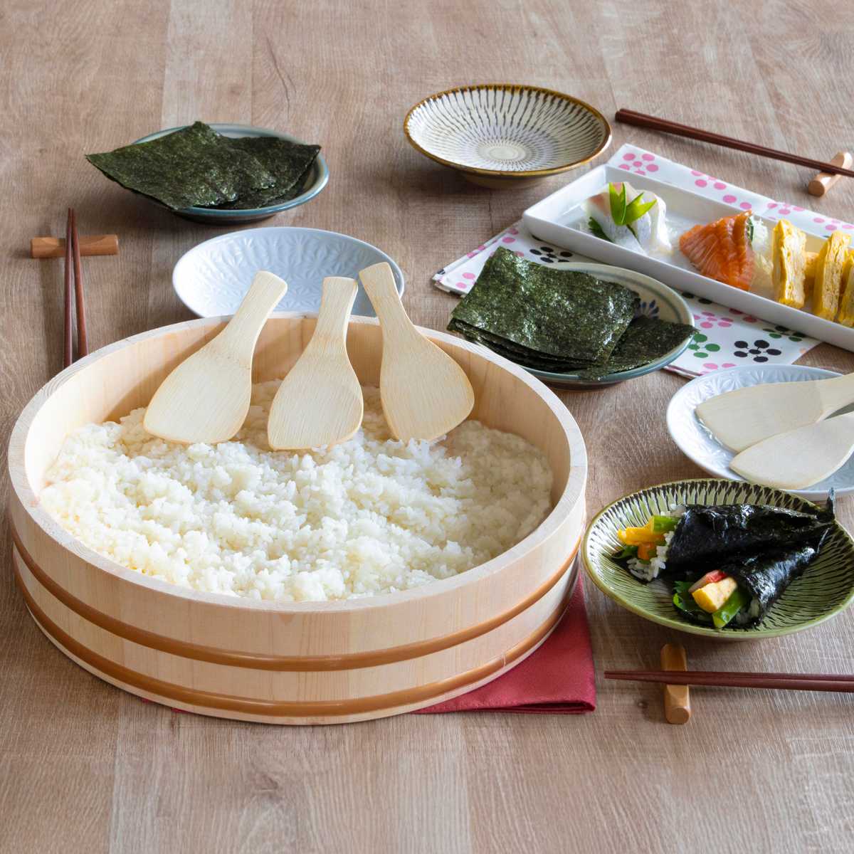 楽天市場】すし桶 5合 桶 33cm 我が家の手巻き＆ちらし寿司桶33cm6点