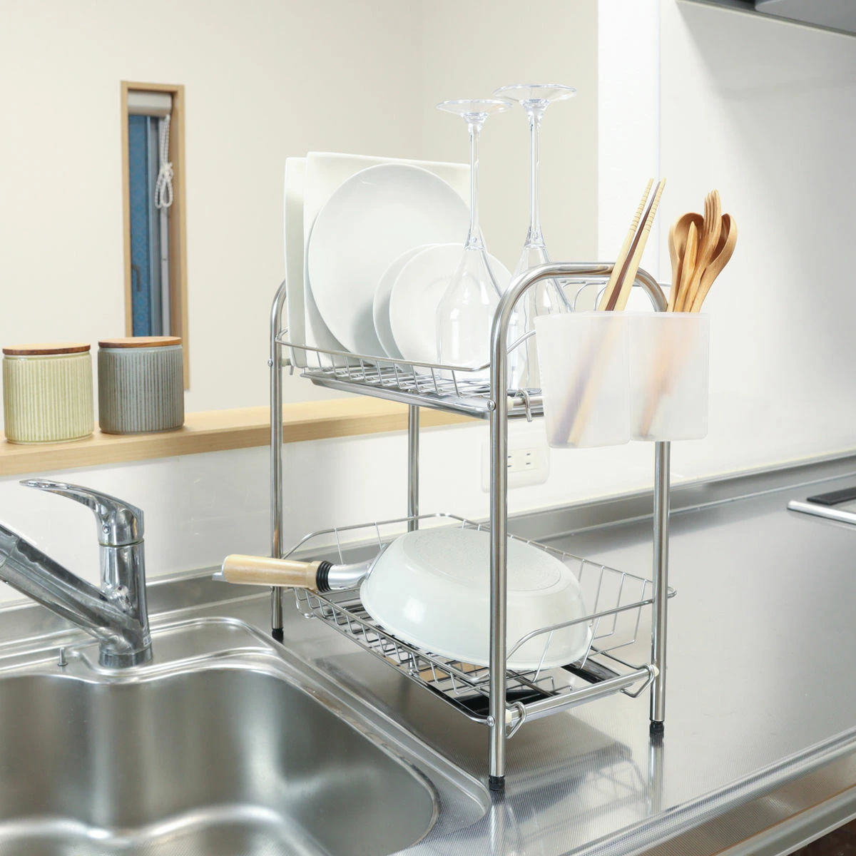 楽天市場】2段水切りバスケットスライド式 スリム 水切りラック シンク