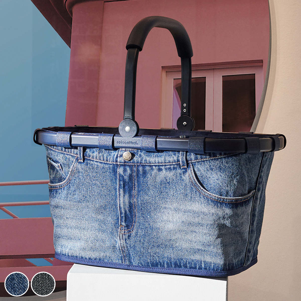 【アウトレット】 買い物カゴ reisenthel ライゼンタール CARRYBAG FRAME JEANS （ キャリーバッグ 買い物かご ショッピングバッグ 折りたたみ レジカゴ デニム 軽量 マイバッグ 車 ランドリー おしゃれ ）【39ショップ】