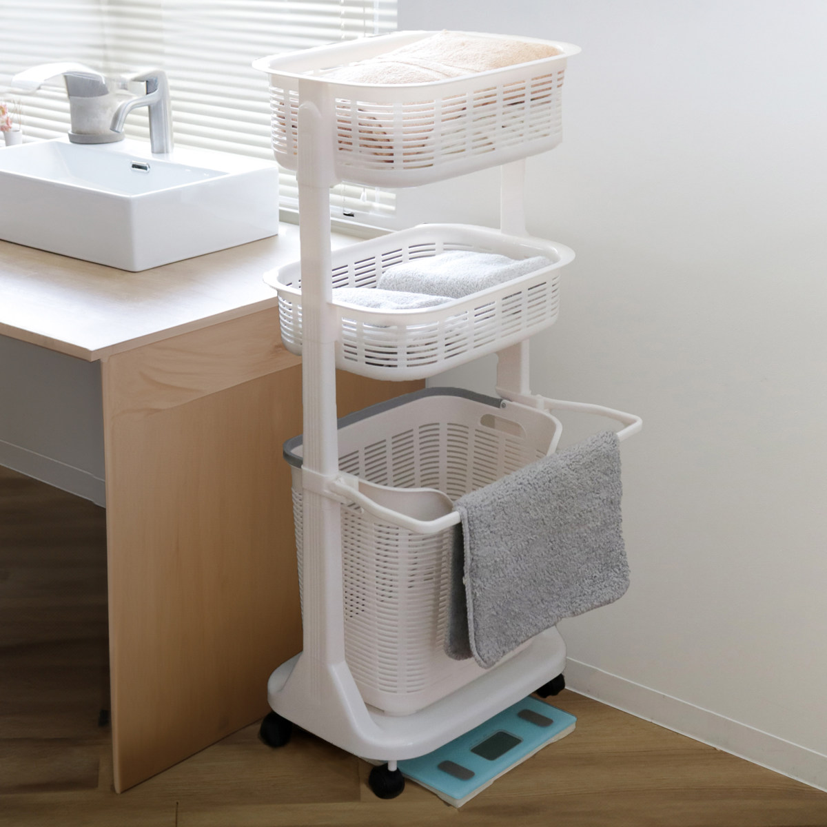 楽天市場】ランドリーバスケット バスマット干し付き 2段 洗濯かご