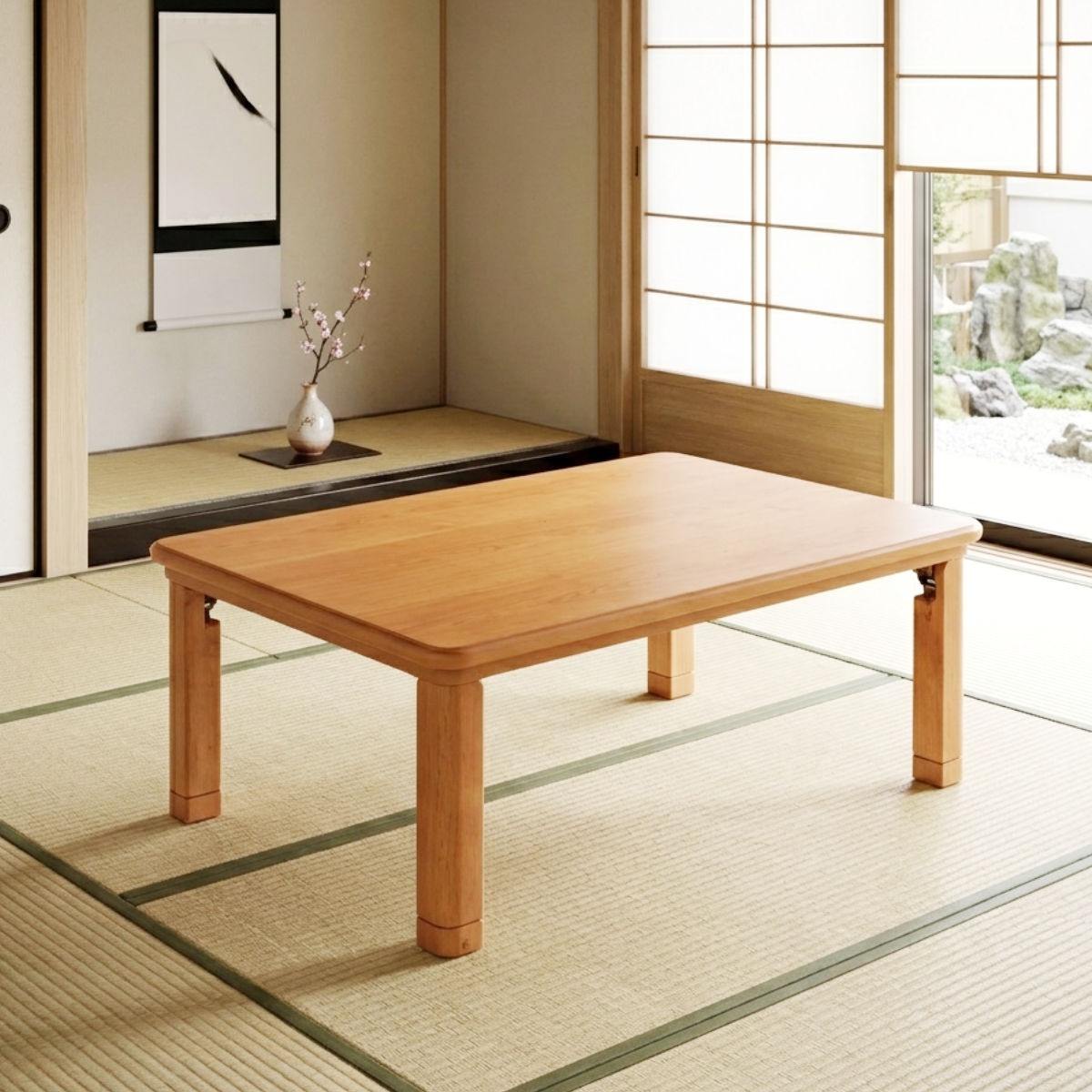 座卓 幅105cm 折れ脚 突板仕上げ 角丸タモ 家具調こたつ 日本製 ( こたつ コタツ 天然木 木製 リビングテーブル ローテーブル 継ぎ足 高さ 38cm 42cm 炬燵 1年中 使える おしゃれ 和風 ちゃぶ台 和室 和 おこた )【39ショップ】|インテリアパレット