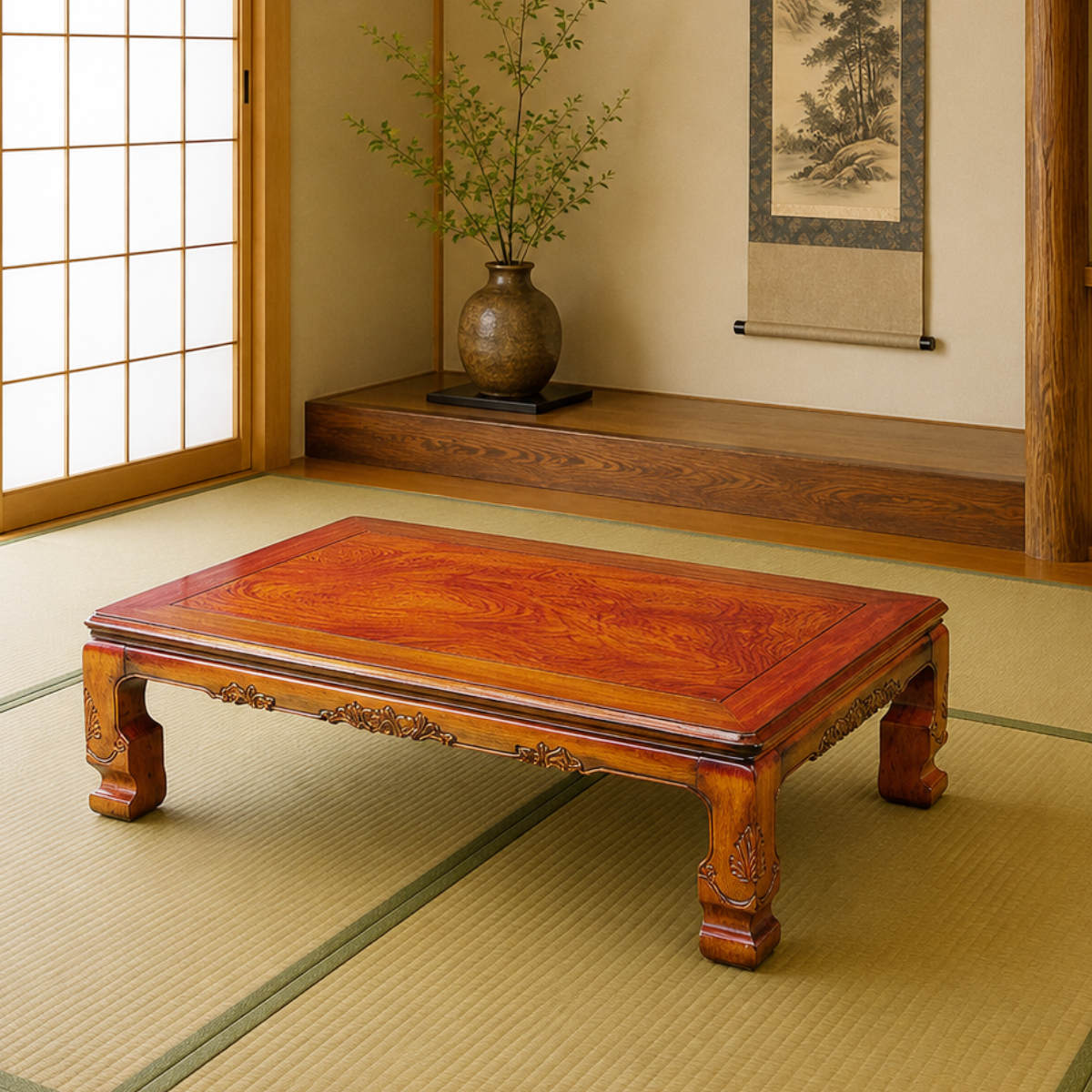 座卓 幅105cm 長方形 継脚付き 家具調こたつ 円居 木製 日本製 （ こたつ コタツ 炬燵 天然木 リビングテーブル ローテーブル 継ぎ足 高さ 36cm 40cm 1年中 使える おしゃれ 継ぎ脚 和風 ちゃぶ台 和室 和 彫り おこた ）【39ショップ】｜インテリアパレット