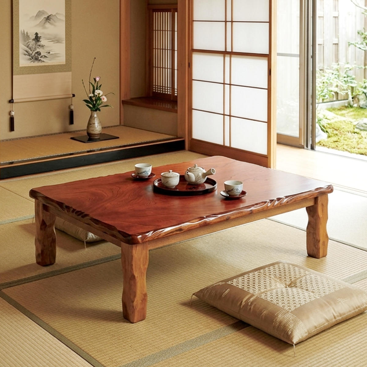座卓 幅120cm 家具調こたつ 天然 木製 日本製 ( こたつ コタツ 炬燵 天然木 リビングテーブル ローテーブル ケヤキ テーブル 長方形 1年中 使える おしゃれ 和風 ちゃぶ台 和室 和 彫り おこた )【39ショップ】