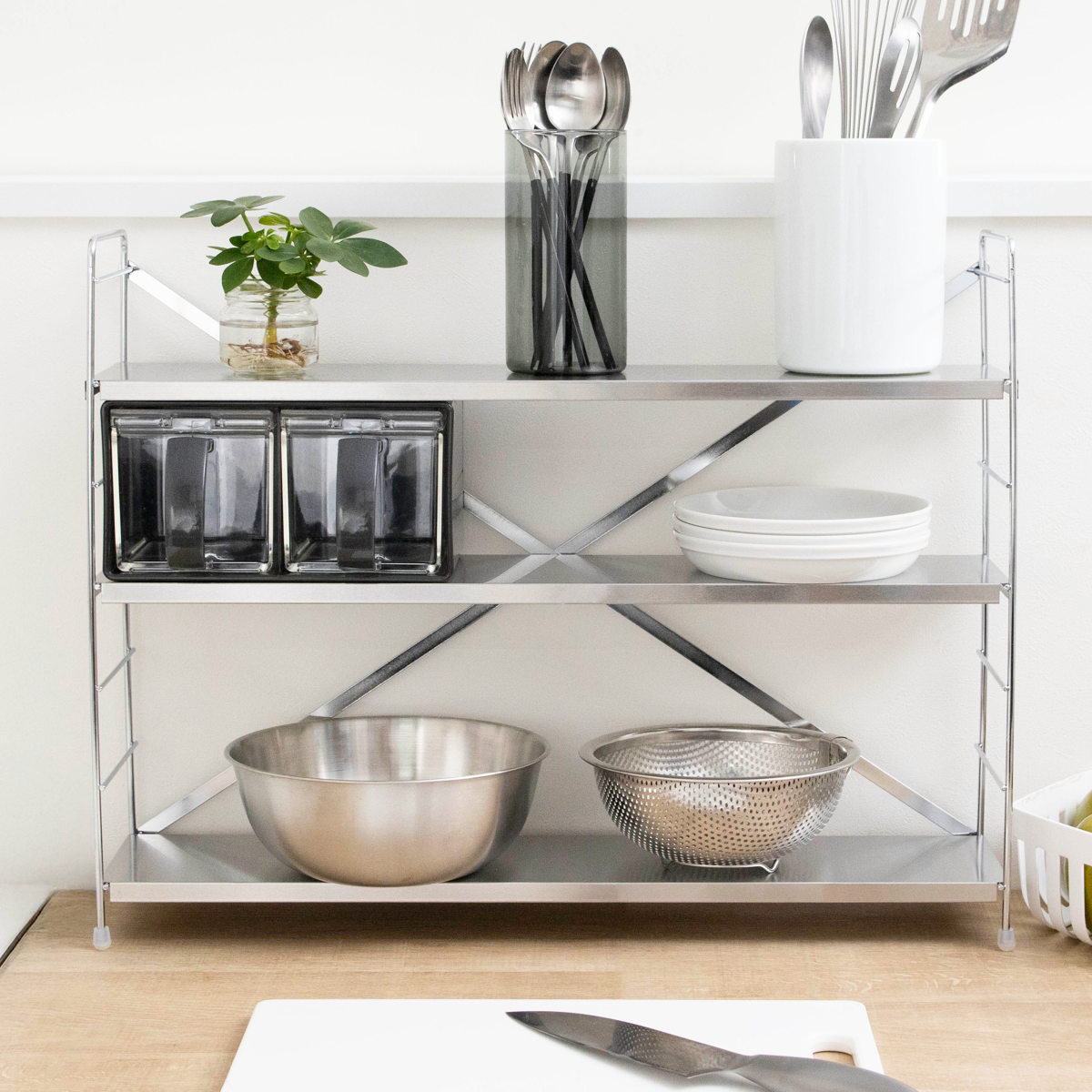 楽天市場】キッチンラック ステンレス棚の出窓シェルフ 幅58cm