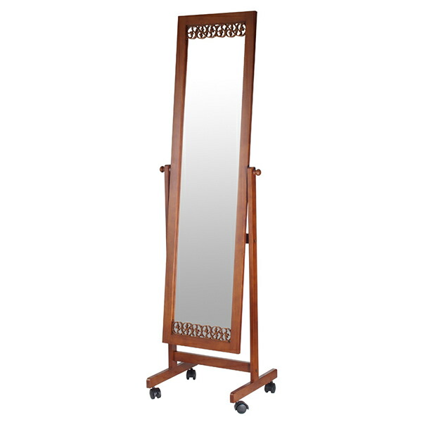 Stand Mirror With Castors Asian Furniture Natural Wood Orchid Height 155 Cm Frame Full Length Fashion