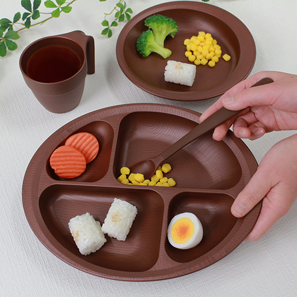 プレート28cmすくいやすい仕切り皿ランチプレート木製風介護食器プラスチック製日本製