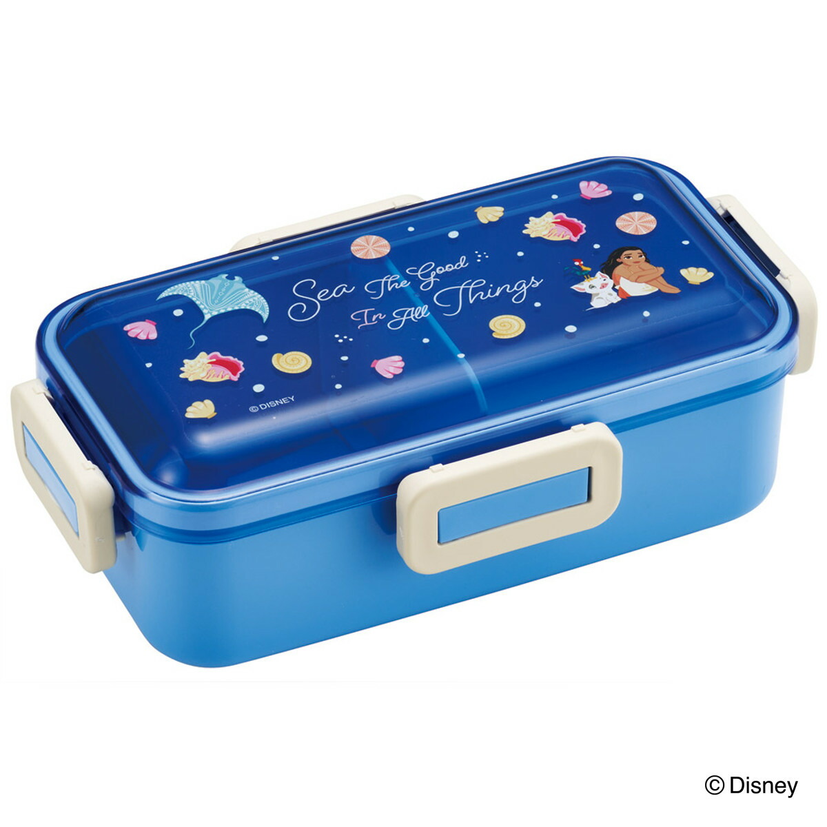 弁当箱 530ml 抗菌ふわっと弁当箱 モアナ （ モアナと伝説の海 ランチボックス 食洗機対応 レンジ対応 一段 抗菌 ドーム型 4点ロック 1段 日本製 仕切り付き 銀 AG 抗菌加工 食洗機OK レンジOK お弁当 弁当 一段弁当 ）【39ショップ】画像