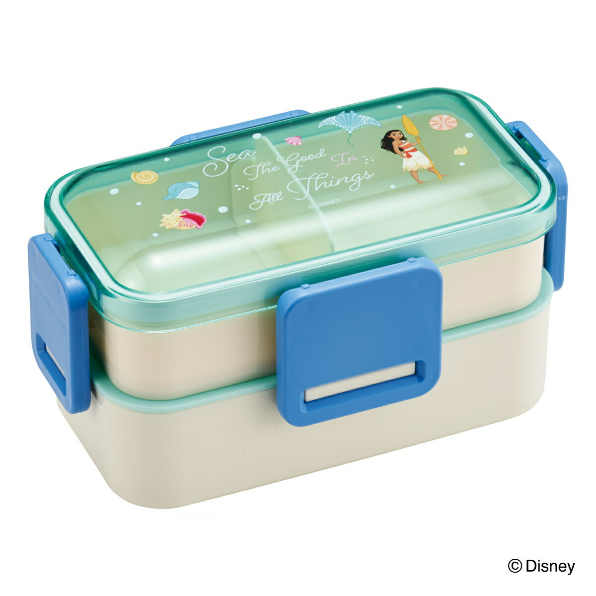 弁当箱 600ml 抗菌2段ふわっと弁当箱 モアナ （ モアナと伝説の海 ランチボックス 食洗機対応 レンジ対応 二段 抗菌 ドーム型 4点ロック 日本製 仕切り付き 銀 AG 食洗機OK レンジOK お弁当 弁当 抗菌加工 二段弁当 ）【39ショップ】画像