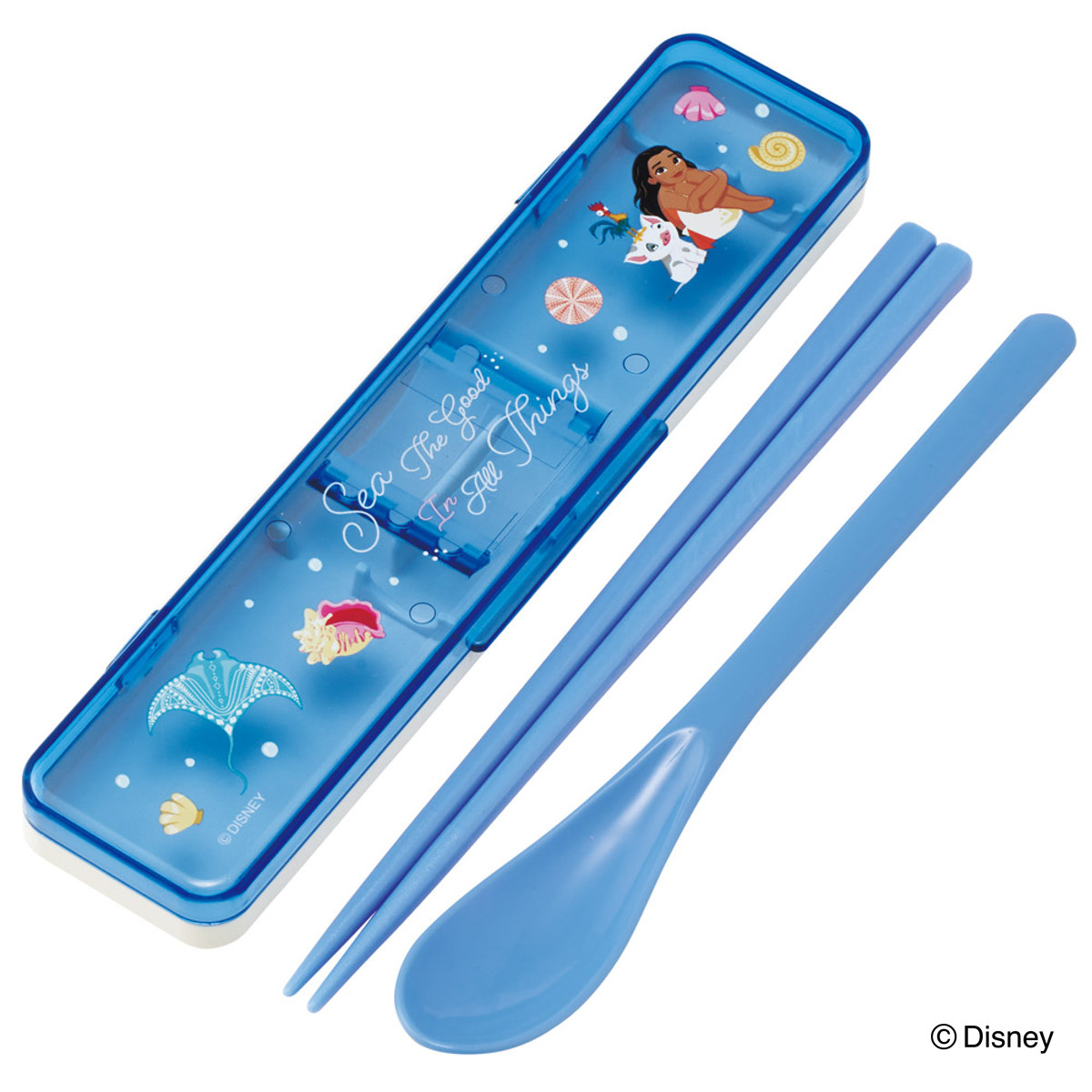 コンビセット 抗菌コンビセット モアナ （ モアナと伝説の海 食洗機対応 18センチ お箸 音の鳴らない カトラリー 抗菌 日本製 食洗機OK カトラリーセット 銀 AG 持ち運び お弁当 弁当 抗菌加工 箸箱 ）【39ショップ】画像