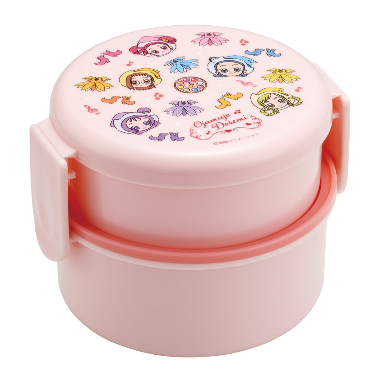 弁当箱 500ml 抗菌丸型ランチBOX2段 おジャ魔女どれみ （ 食洗機対応 抗菌 丸型 ランチボックス レンジ対応 二段 日本製 レンジOK 食洗機OK お弁当 弁当 フォーク付き 銀 AG 抗菌加工 ）【39ショップ】画像