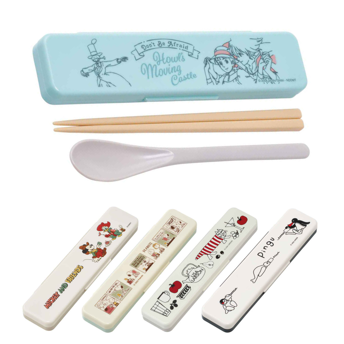 コンビセット 抗菌 箸 スプーン 18cm （ ハウルの動く城 ミッキー スヌーピー リサラーソン ピングー 食洗機対応 カトラリー 子供 かわいい 日本製 キャラクター ）【39ショップ】画像