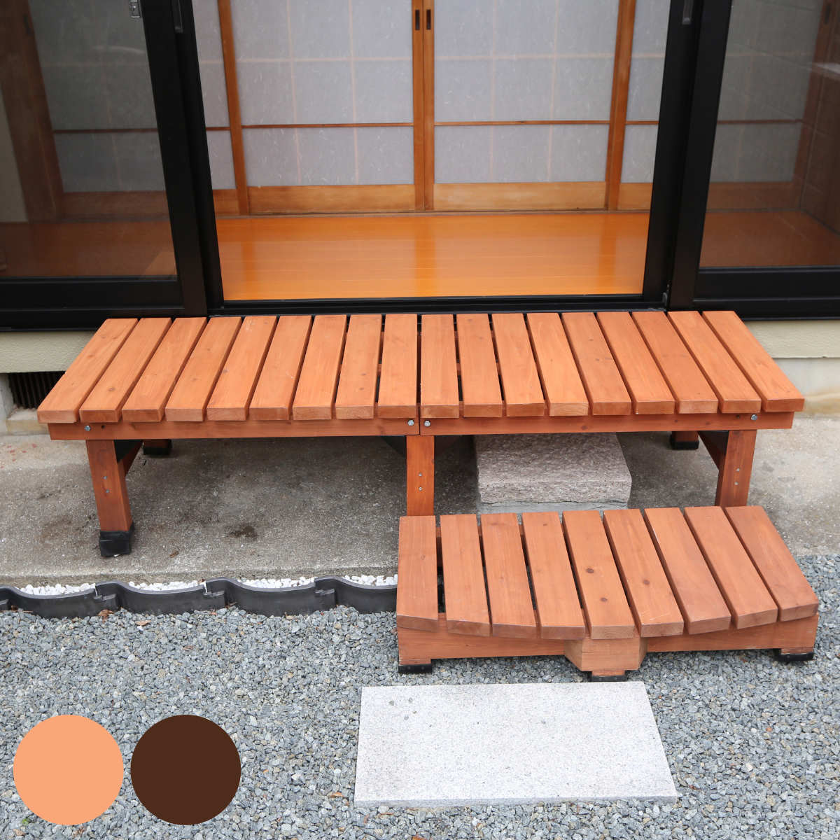 デッキ縁台 180×58 ステップセット ウッドデッキ （ ガーデンデッキ 天然木 天然木デッキ DIY 縁台 ぬれ縁 踏み台 掃き出し窓 連結 杉材 木製 バルコニー 庭 エクステリア 外構 簡単 ウッド デッキ ）【39ショップ】