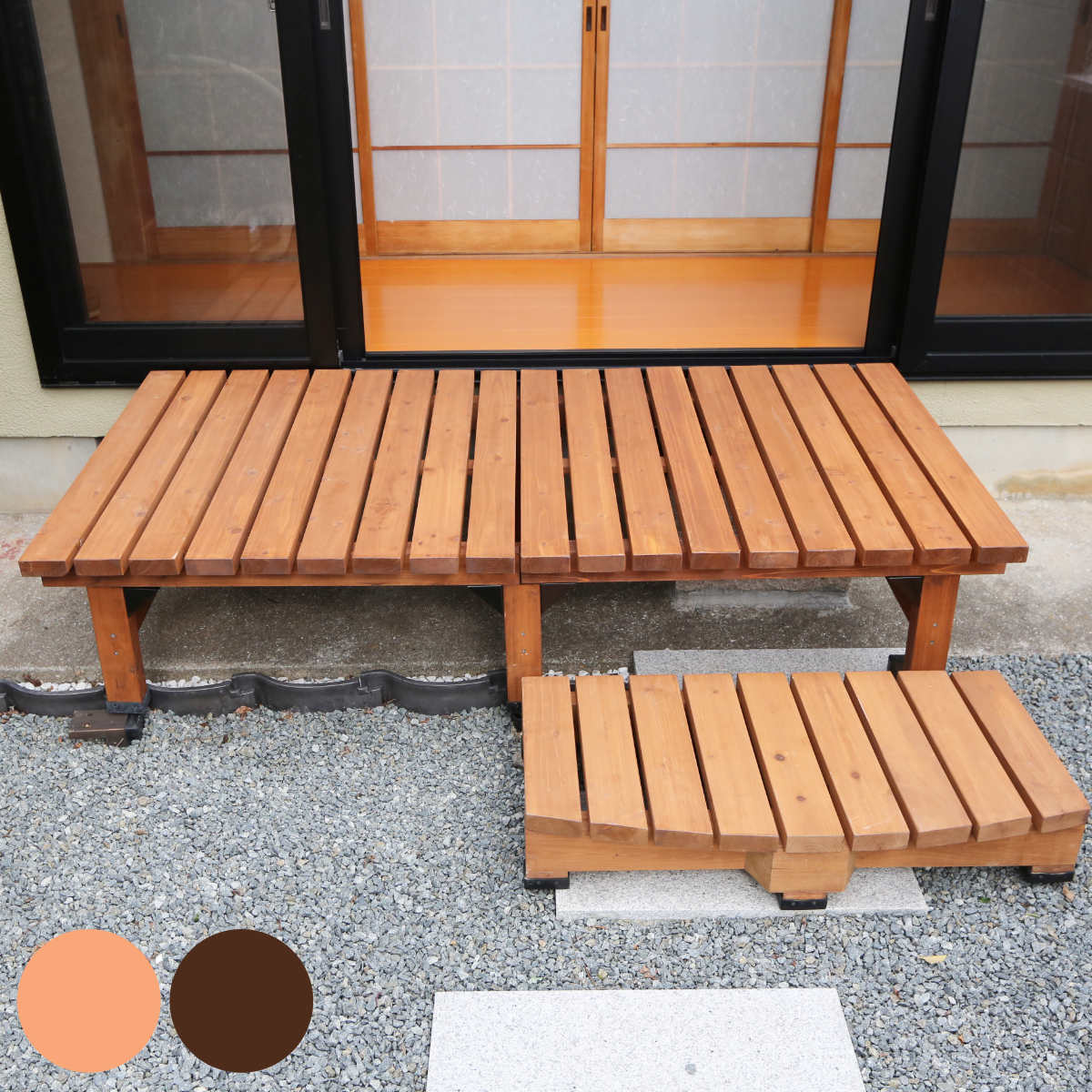 デッキ縁台 180×90 ステップセット ウッドデッキ （ ガーデンデッキ 天然木 天然木デッキ DIY 縁台 ぬれ縁 踏み台 掃き出し窓 連結 杉材 木製 バルコニー 庭 エクステリア 外構 簡単 ウッド デッキ ）【39ショップ】