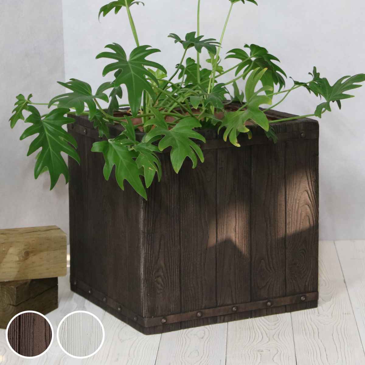 プランター ファーバー 木調FRPプランター 幅40cm 角型 （ プランターカバー ラウンド 植木鉢 鉢 底穴 屋外 外 家庭菜園 寄せ植え おしゃれ ポット 鉢カバー 鉢植え 屋内 正方形 大型プランター 水抜き穴 大型 花 ）【39ショップ】