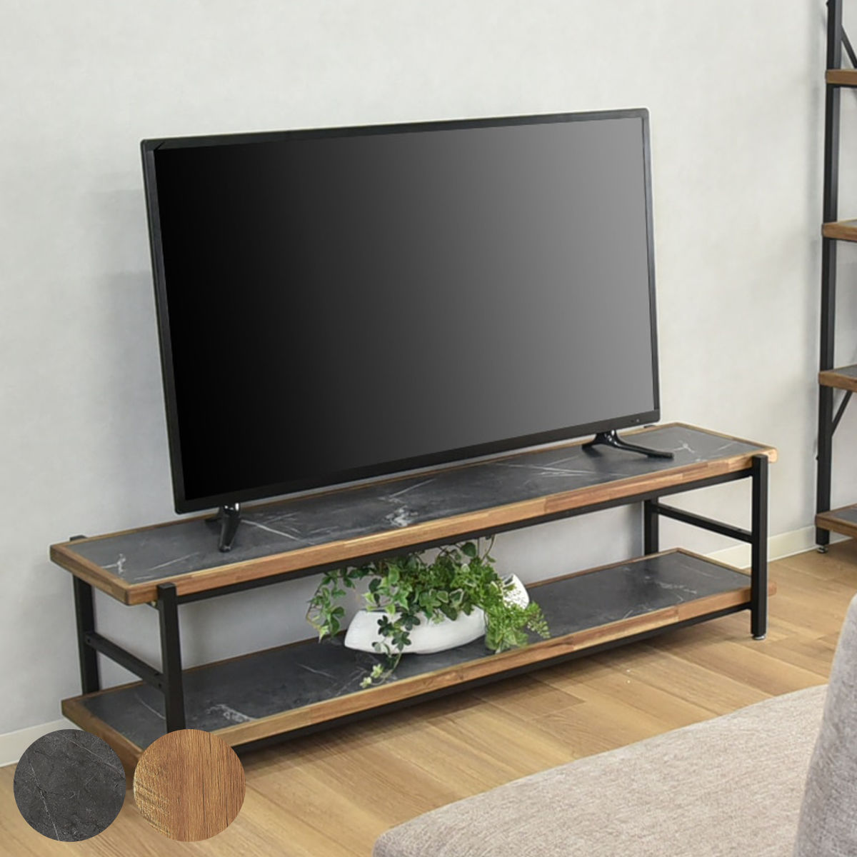 テレビ受像機台 置き目ゲーム盤 幅150糎 生まれながら木 明けっ広げ仕合わせ 納める棚 （ TV台 棚 仕合わせ 見せびらかす仕合わせ シェルフ 収納家具 納める 調度品 うす暗い薄墨色 ビンテージ ）【39販売店】