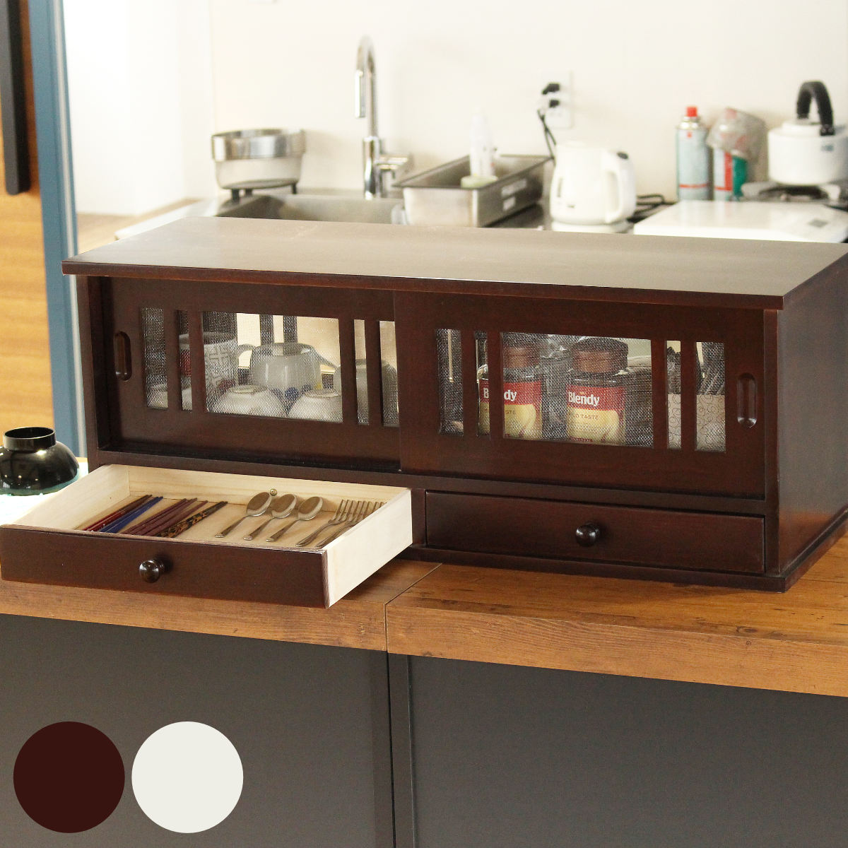 楽天市場】キッチン 収納 カウンター上収納 キッチンカウンター ガラス