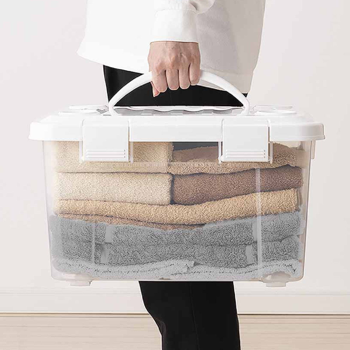 収納ボックス 幅42×奥行31×高さ25cm フタ付き 持ち手付き プラスチック 8個セット ( 収納ケース 収納 衣類 小物 キャスター付き 片開き ロック式 積み重ね 持ち運び フタ 持ち手 付き 防災グッズ 食品 日用品 ストック おもちゃ )【39ショップ】|インテリアパレット
