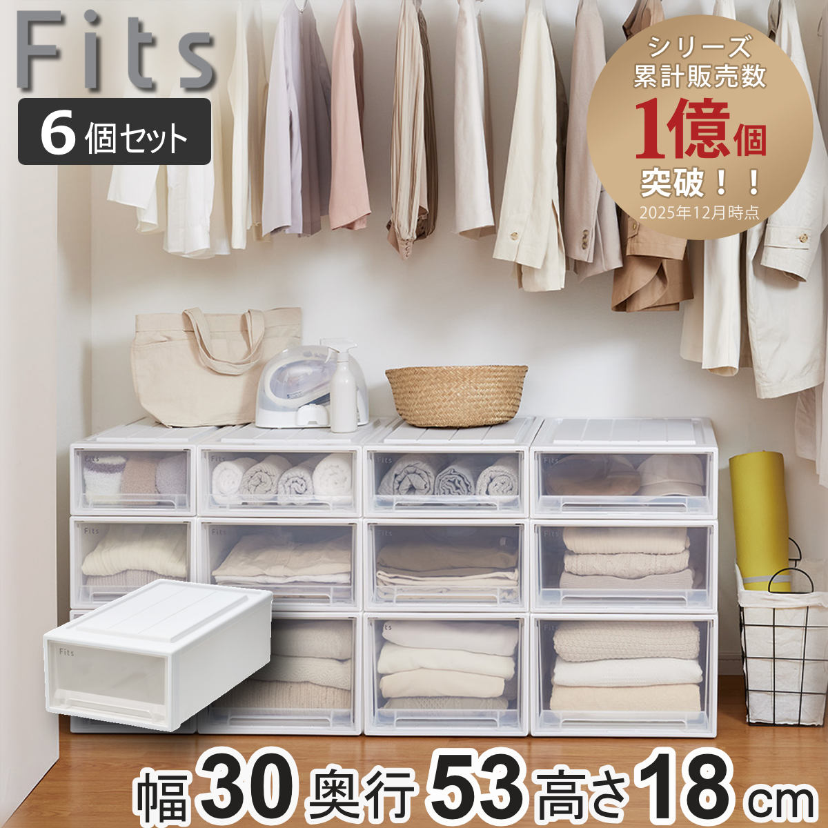 納める容れもの Fits フィッツ フィッツケース 押し込み S-30 6個書き割り （ 御召しもの容れもの 納める 幅30 奥ふかさ53 高さ18 天馬 日本製 容れもの 抽き出し 納めるボックス席 可塑性物質 積み重ね 収納家具 押入れ ）【39販売店】