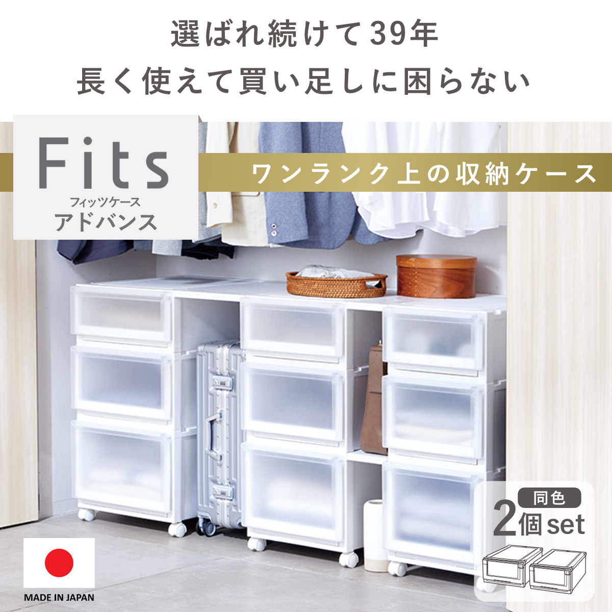 収納ケース 2個セット 幅40×奥行55×高さ25cm Fits フィッツアドバンス