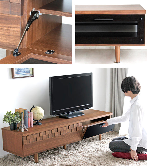 テレビ台 エスニック調 おしゃれ Bucash ローボード 幅150cm モダン テレビラック Tv台 Tvボード 収納家具 リビング収納 完成品 チェッカー柄がおしゃれ 市松模様 送料無料 脚付き Tvラック 収納 ラック リビングボード ガラス フラップ扉 木目 モダン おしゃれ