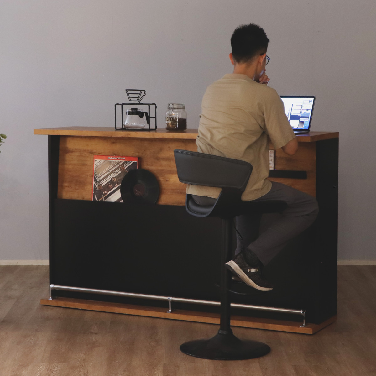 カウンターテーブル 大容量収納 足置き付き 木目調 高さ105cm （ 幅170cm キッチンカウンター ハイテーブル バーカウンター 収納棚 キッチン収納 食器棚 キッチンラック ダイニング キッチン 間仕切り マガジンラック ）【39ショップ】