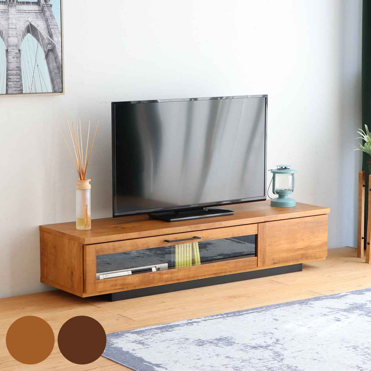 ローボード テレビ台 ヴィンテージ調 シンプルデザイン 約幅140cm ( テレビボード TV台 TVボード テレビラック テレビ 日本製 収納 リビング収納 AVボード フラップ扉 ライトブラウン ウォールナット シンプル ) 【39ショップ】|インテリアパレット