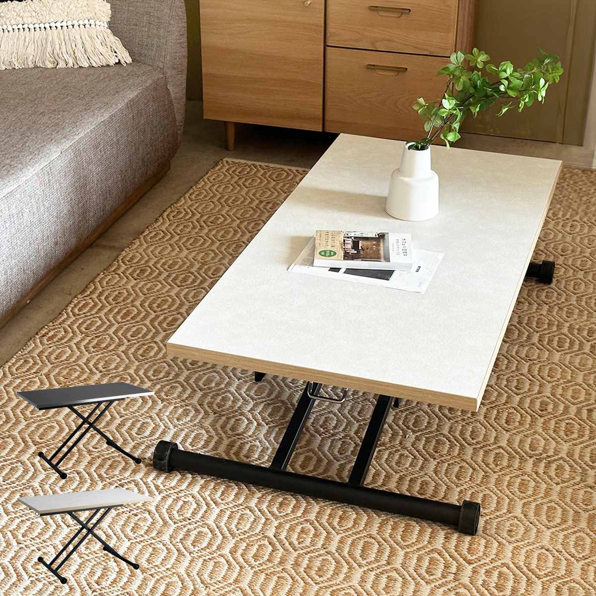 リビングテーブル 幅120cm 昇降式 レザー調天板 リフティングテーブル レザライン （ 昇降式テーブル 120 ローテーブル 一人用 木目調 センターテーブル デスク リビング テーブル 机 高さ調節 コーヒーテーブル 昇降テーブル ）【39ショップ】