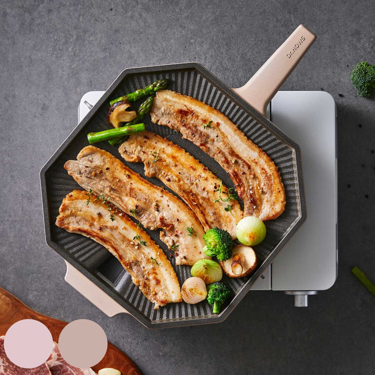 焼肉グリル パレットグリルパン 28cm ドクターハウス 八角形 （ Dr.HOWS ガス火対応 グリル グリルパン ノンスティック加工 軽い 韓国 28センチ カバー付き 軽量 薄型 おしゃれ アルミ製 韓国インテリア 焼肉 韓国料理 ） 【39ショップ】
