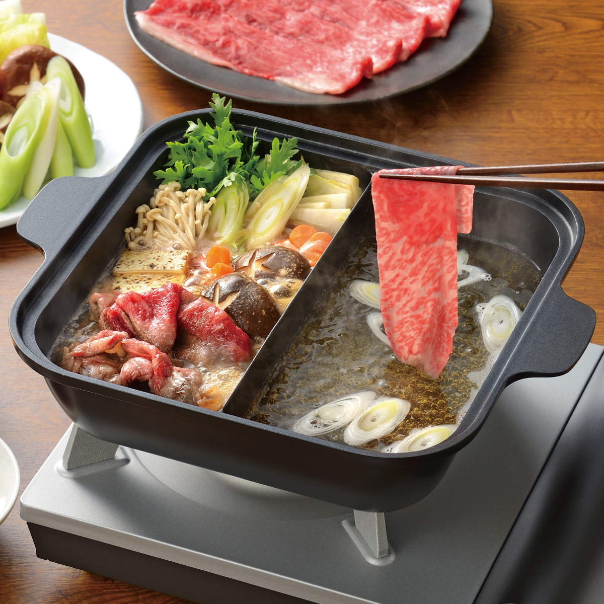 楽天市場】仕切り鍋 スキップタイム IH対応角型二食鍋 24cm RB