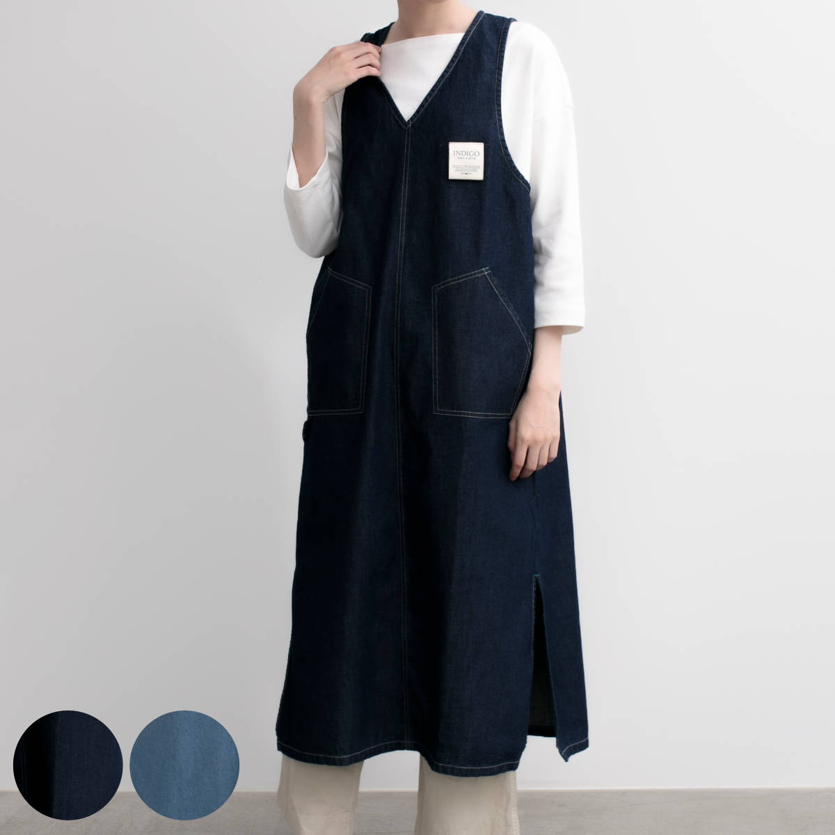 エプロン 綿100 Cocowalk カジュアルエプロン キッチンエプロン ココウォーク デニム デニム生地 ポケット付き ループ付き レディース ロング ワンピース ワンピースエプロン 前掛け 台所エプロン 大人用 綿 送料無料 破格値下げ ワンピースエプロン