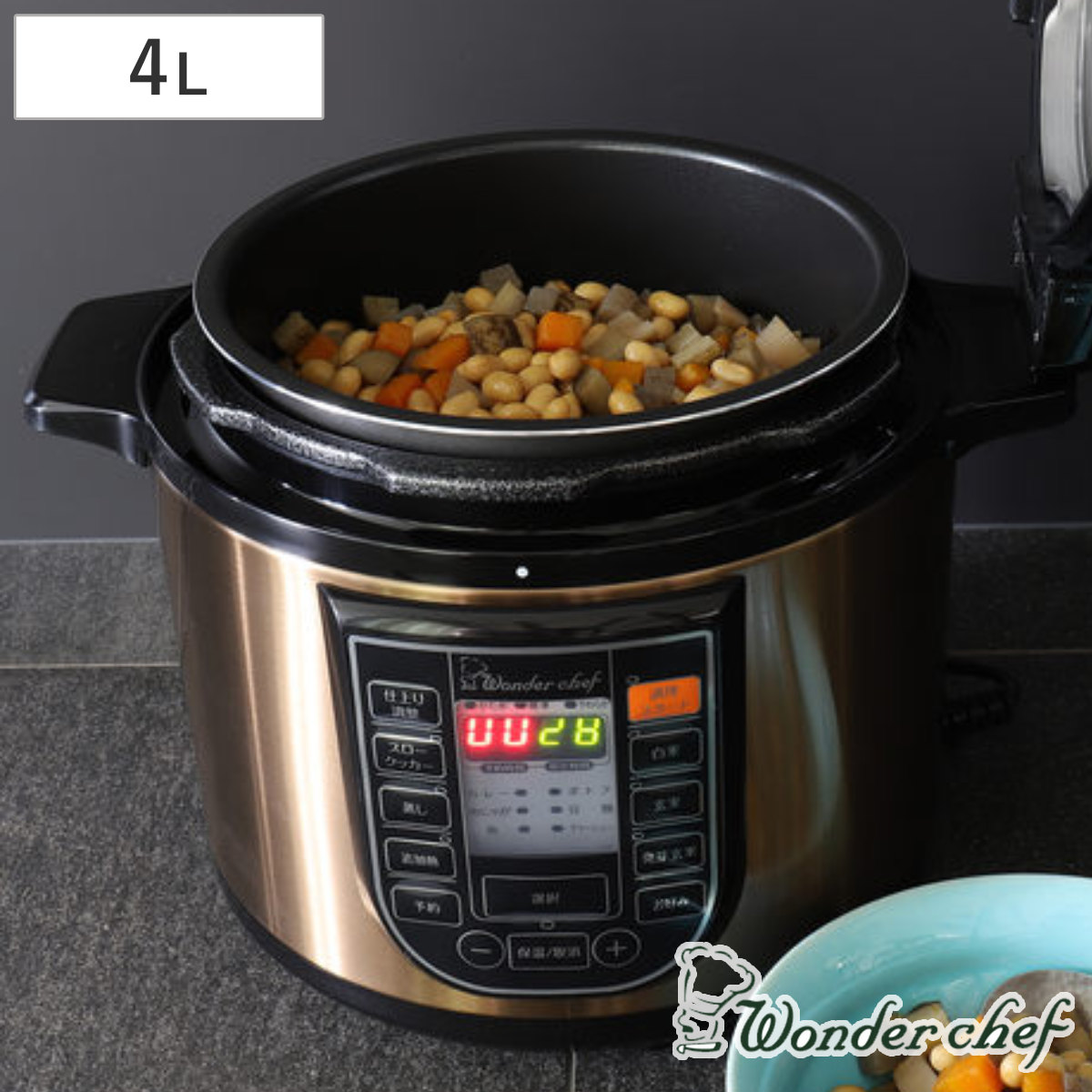 蒸しす 4l レシピブック 電気圧力鍋 圧力鍋 軽量カップ ワンダーシェフ スターターセット 電気圧力鍋 Wonderchef 鍋 ポン と入れて ピッ と押すだけ あとは待つだけ楽楽調理 圧力なべ 送料無料 電気式 圧力鍋 圧力式電気鍋 電気式圧力鍋 4ｌ 調理家電 電気調理器