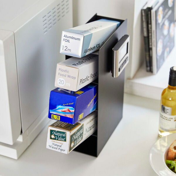 Tower ラップスタンド４段 タワー ） キッチン収納 ラップ立て アルミホイル収納 収納 ラップ アルミホイル オーブンシート 4段 ラップスタンド  送料無料 タワーシリーズ ラップホルダー （ クッキングシート 山崎実業 ラップ収納 キッチン整理用品