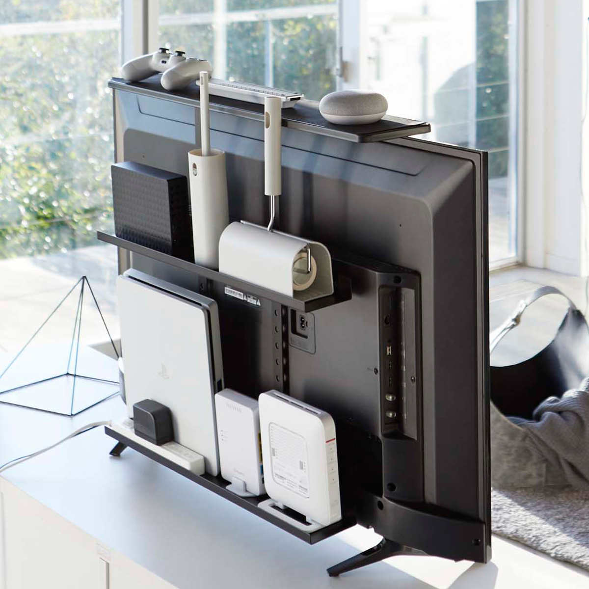 山崎実業 smart テレビ上＆裏ラック スマート ワイド （ 4903208048835 テレビ裏 テレビ 背面 テレビ裏収納 テレビ上 収納 ラック 棚 リモコン ルーター 電源タップ ゲーム機 リモコンラック TV 裏 一時置き シンプル おしゃれ ）【39ショップ】