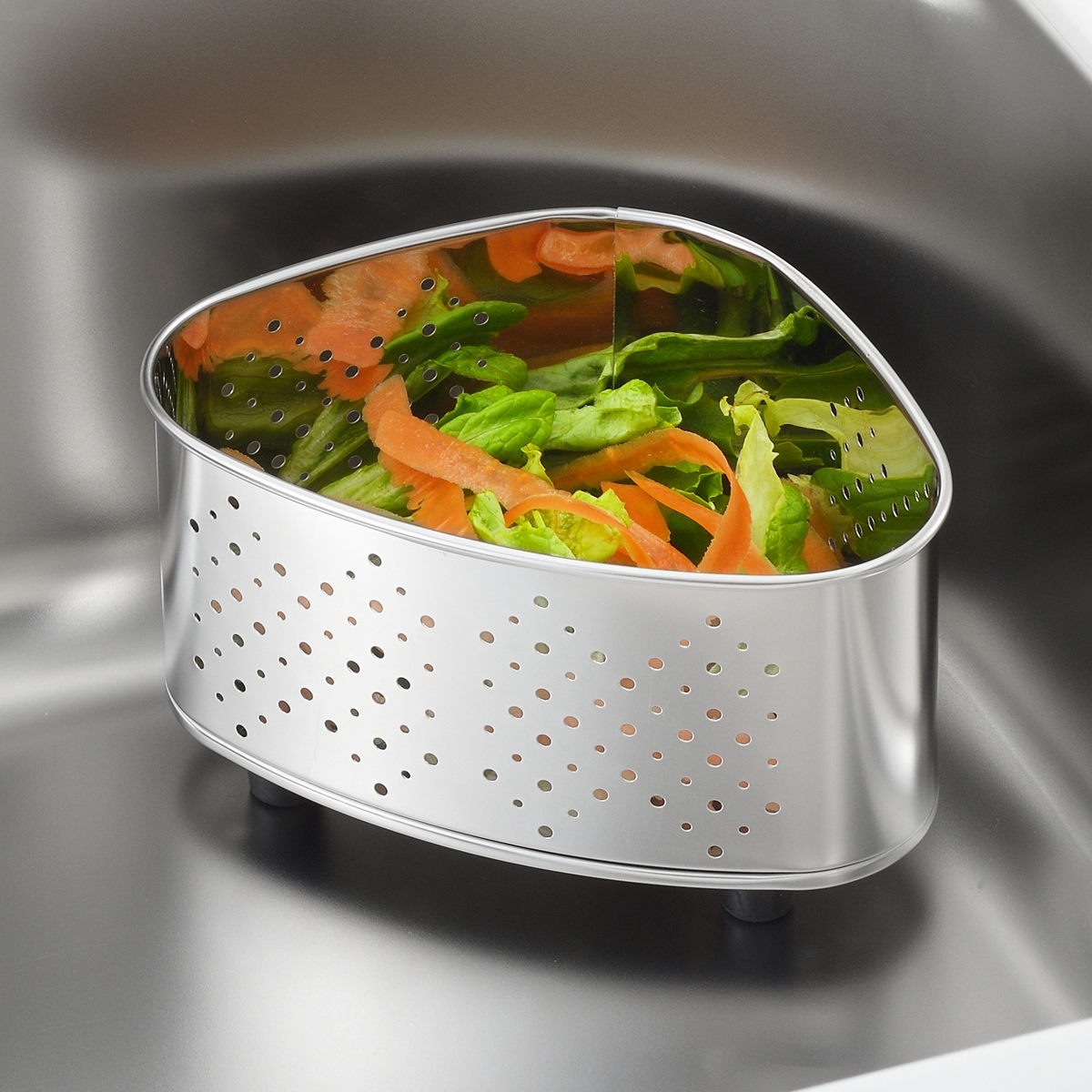 〔60個セット〕 三角コーナー 生ゴミ入れ 約幅15.6cm 大 脚付き ステンレス 頑丈 水切れ抜群 SUIグート アミ キッチン 台所