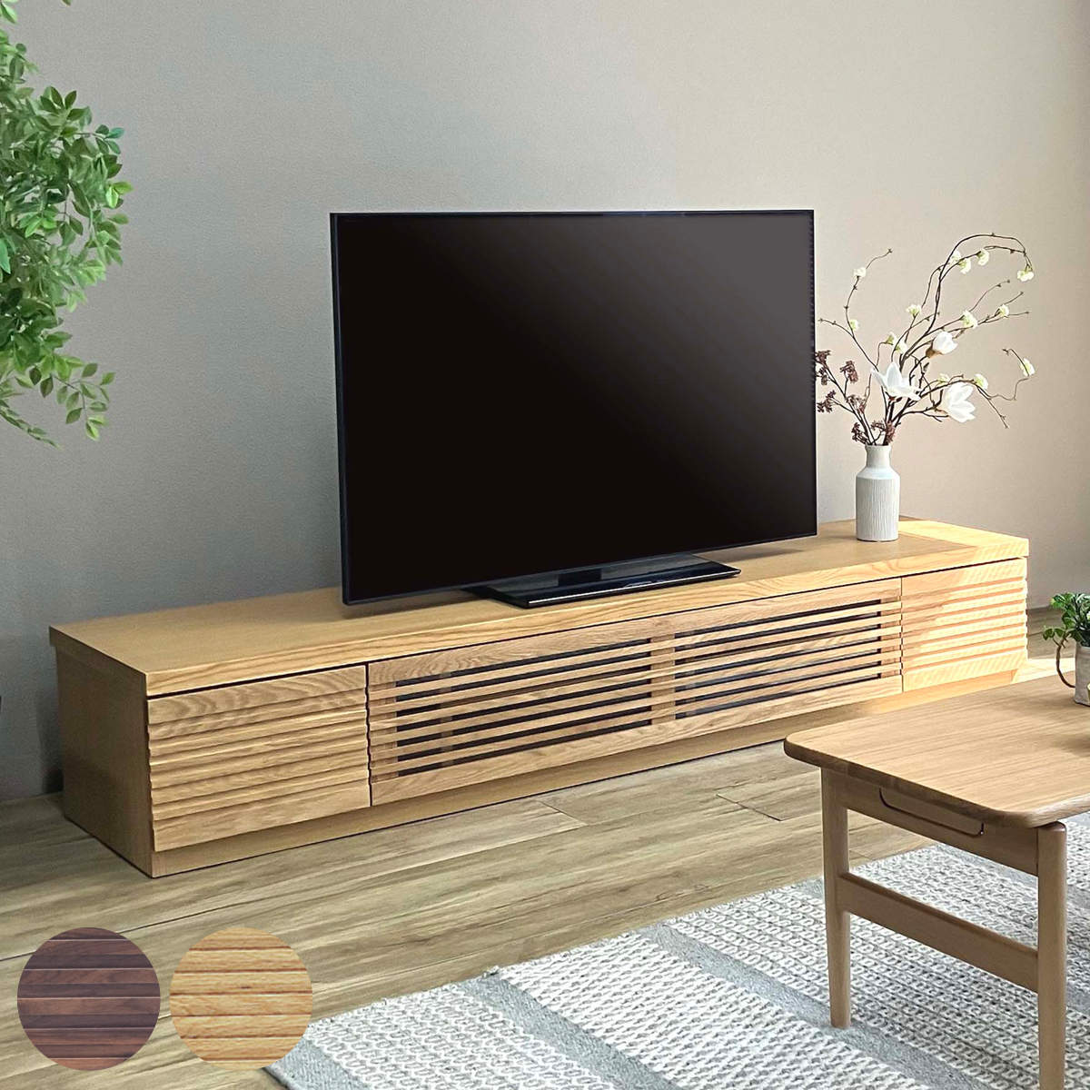 テレビ台 幅180cm ローボード ルーバーデザイン 天然木前板 ROOK （ 開梱設置 テレビボード テレビラック TV台 TVボード TVラック オーク ウォールナット ウォルナット 収納 引き出し フラップ扉 リビング収納 北欧 おしゃれ ）【39ショップ】 44,070円