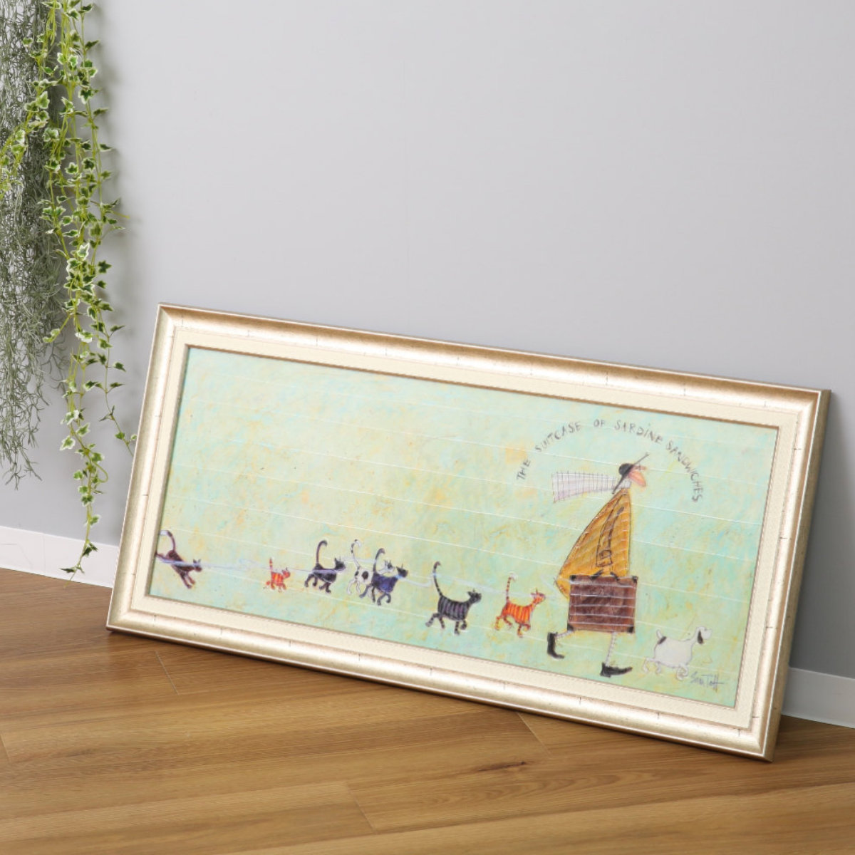 アートパネル サムトフト 『いわしサンド スーツケース』 94.5×43cm （ 絵画 絵 アート インテリア 額 額入り 壁掛け 犬 動物 ネコ ポスター アートフレーム アートポスター ウォールアート パネル 額付き 額縁 壁飾り リビング ）【39ショップ】