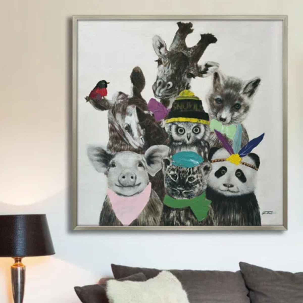 アートパネル オイルペイントアート 『アニマルズ』 83×83cm （ 絵画 絵 アート インテリア 額 額入り 壁掛け アニマル 動物 動物園 パンダ ポスター アートフレーム アートポスター ウォールアート パネル 額付き かわいい ）【39ショップ】