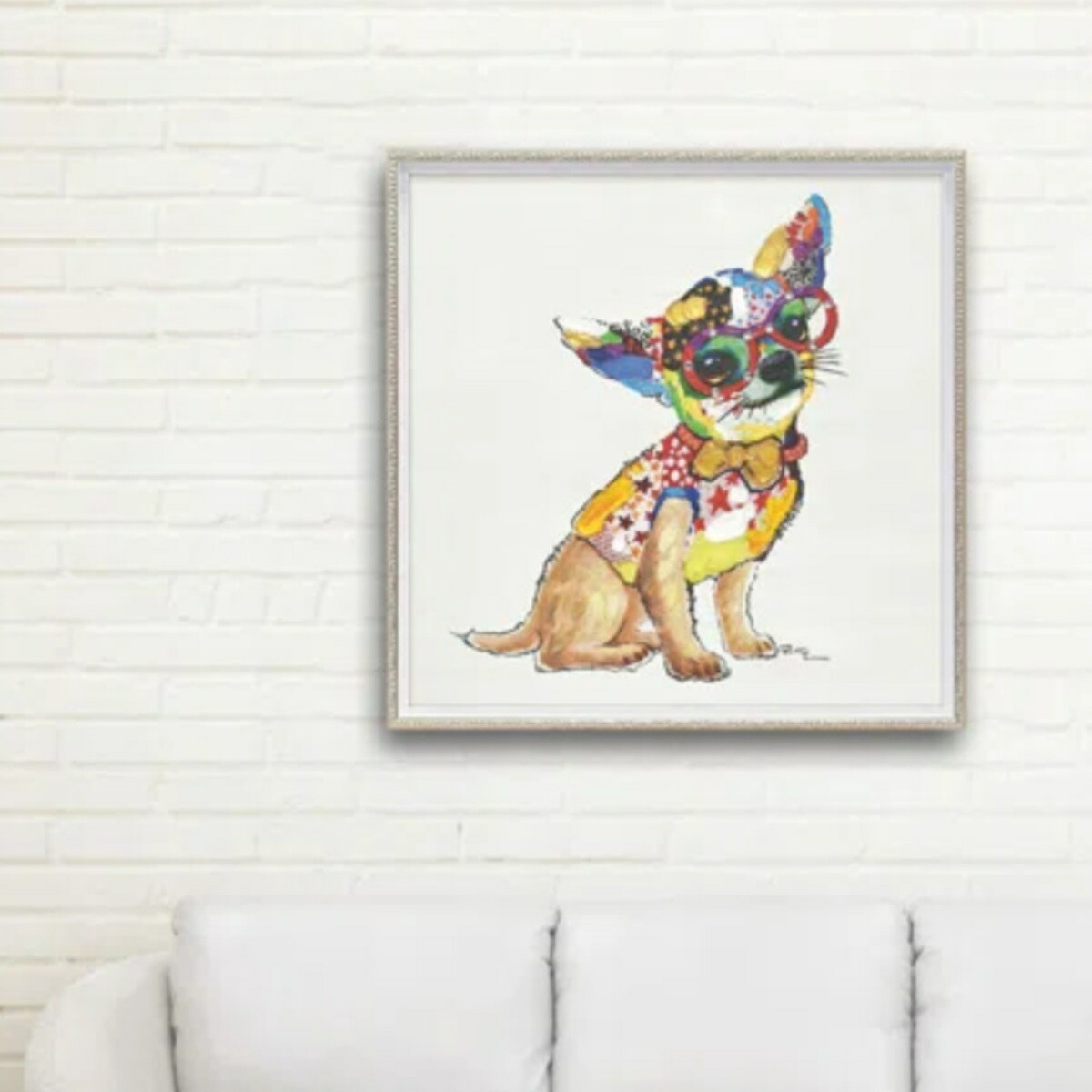 アートパネル オイルペイントアート 『Show Time』 63×63cm （ 絵画 絵 アート インテリア 額 額入り 壁掛け 油絵 おしゃれ 犬 カラフル ポスター アートフレーム アートポスター ウォールアート パネル 額付き 正方形 ）【39ショップ】