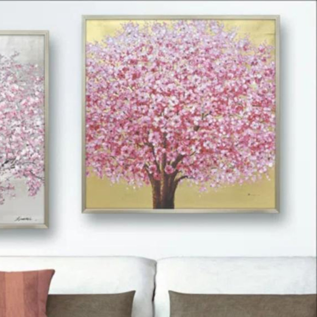 アートパネル オイルペイントアート 『ゴールデン サクラ』 83×83cm （ 絵画 絵 アート インテリア 額 額入り 壁掛け 油絵 桜 サクラ ポスター アートフレーム アートポスター ウォールアート パネル 額付き 正方形 ）【39ショップ】