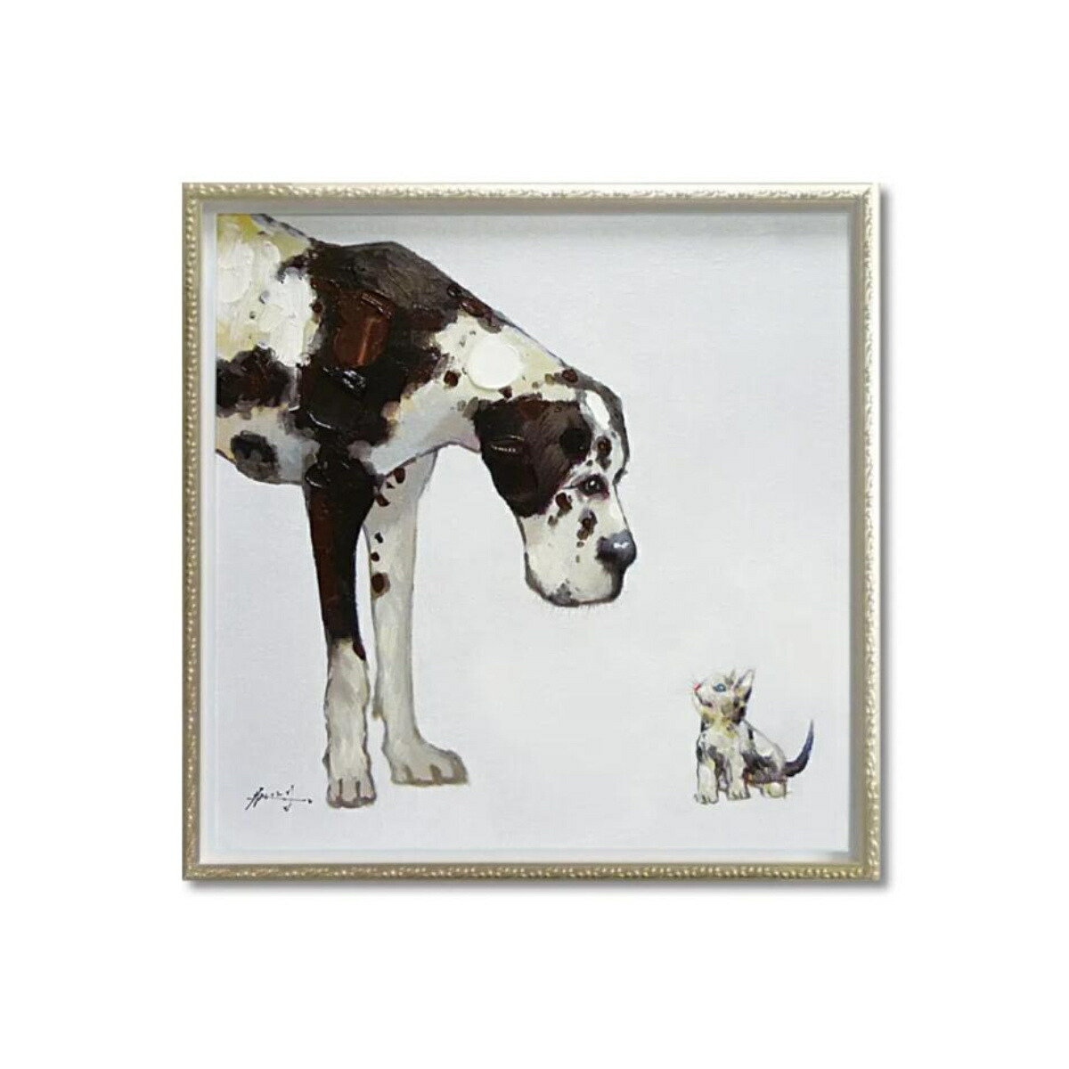 アートパネル オイルペイントアート 『ベスト フレンド』 63×63cm ( 絵画 絵 アート インテリア 額 額入り 壁掛け 油絵 犬 猫 動物 ポスター アートフレーム アートポスター ウォールアート パネル 額付き 正方形 )【39ショップ】